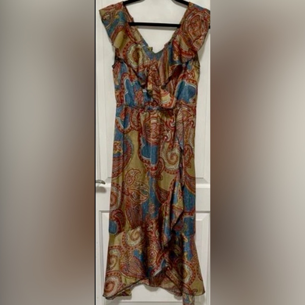 Lapis Midi Dress Boho‎ Paisley Ruffle Cottagecore Festival Silky Y2K Romantic M - Picture 2 of 11
